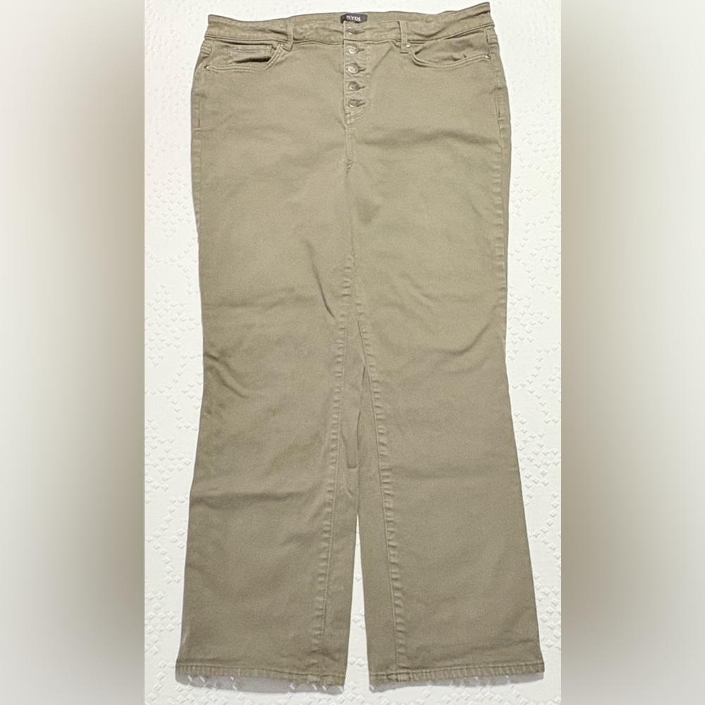 NYDJ Lift Tuck High Rise Button Fly Jeans 18 Khaki Straight Leg Stretch